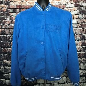 DOPE COUTURE FAUX SUEDE LIGHTWEIGHT VARSITY JACKET